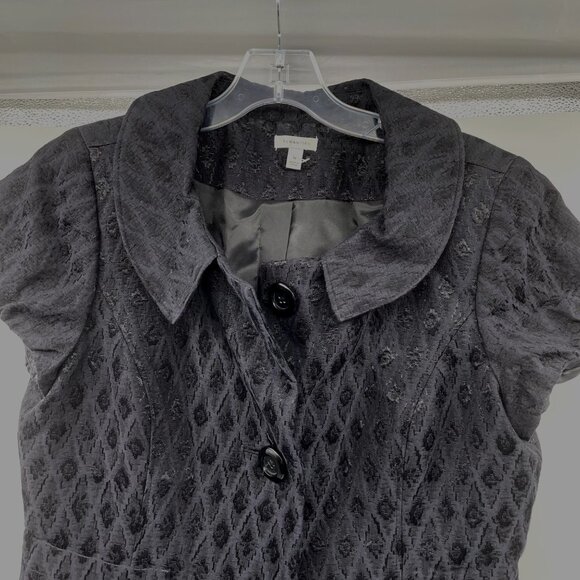 SEMANTIKS Womens Textured Short Sleeve Blazer Shoulder Pads Black Sz 10 Pockets - Picture 2 of 9